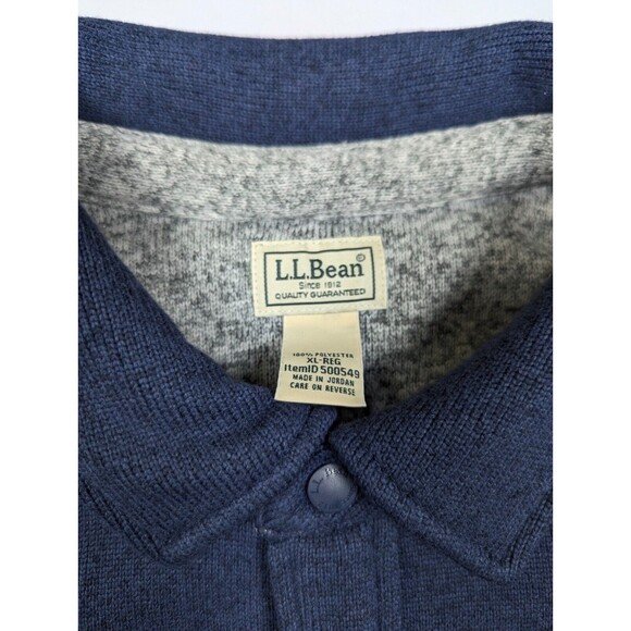 Men's L.L.Bean Vintage Style Heavy Sweater Fleece Full Button XL Blue - Picture 8 of 13